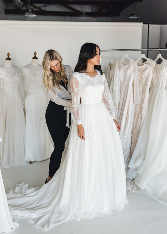 Pro-Tip: Try On That Wedding Gown! - Modest Wedding Dresses for Modern  Brides