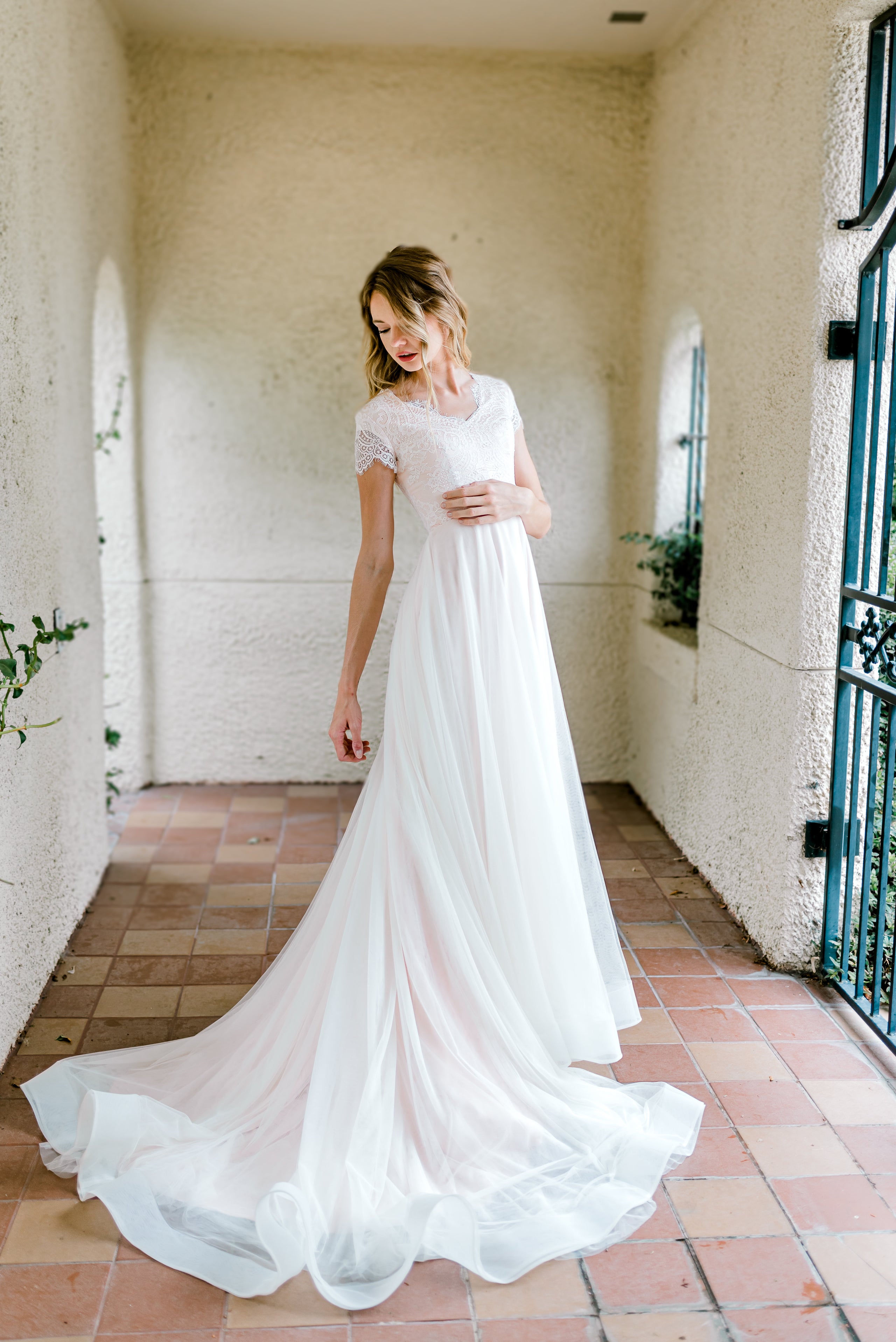 modest fall wedding dresses Luxury Modest A-Line Bridal Gown with Floral Appliqué and Translucent High Neck Corset, Plus Size Available Size 0 main image 1